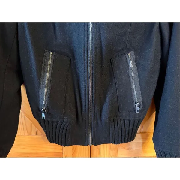 Express Women’s Black Wool Blend Lined Winter Bomber Jacket Size XS (6747) - Image 3