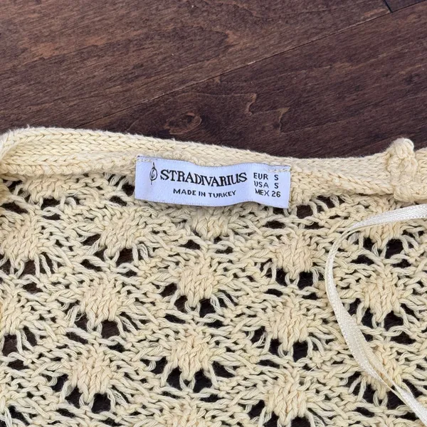 Stradivarius open crochet knit bolero bell long sleeve coverup top - Image 4