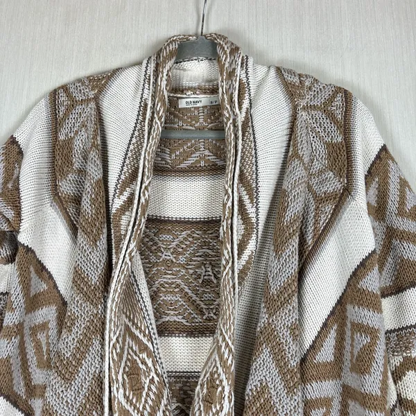 Old Navy Womens Small Brown Geometric Fair‎ Isle Waterfall Open Front Cardigan - Image 2