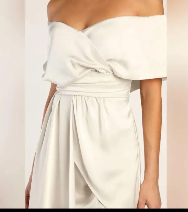 Always Celebrating Lulus Satin Ivory Dress Off Shoulder - Image 3