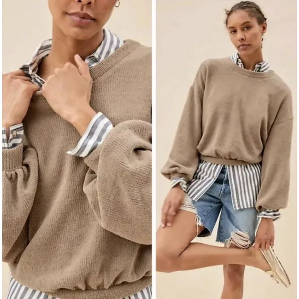 Free People Beach Women's green Pullover Sweater medium cropped streetwear NWT - Image 2