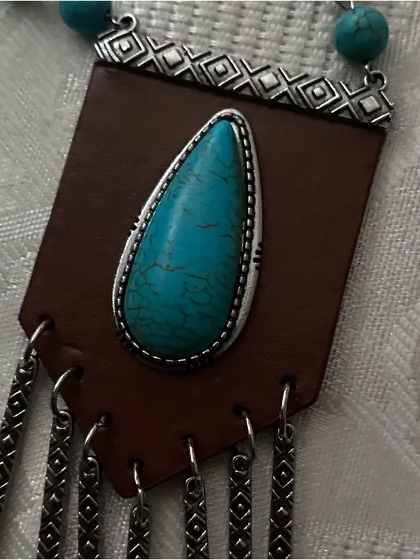 Paparazzi Necklace & Earrings Set Enchantingly Tribal Turquoise Western - Image 4