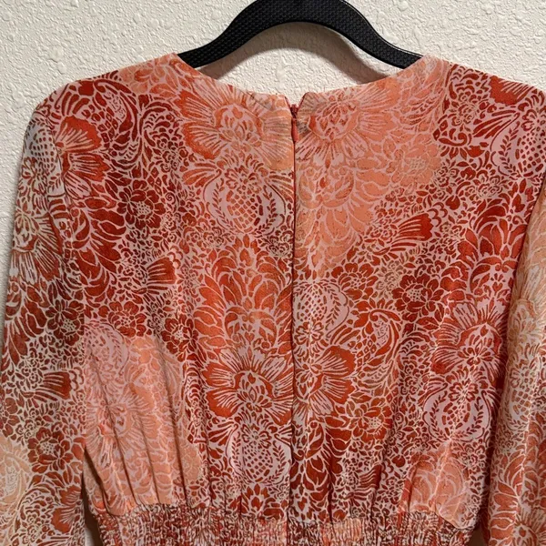 Just Taylor Orange Paisley Floral Smocked Waist Tiered Mini Dress Womens Size‎ 6 - Image 7