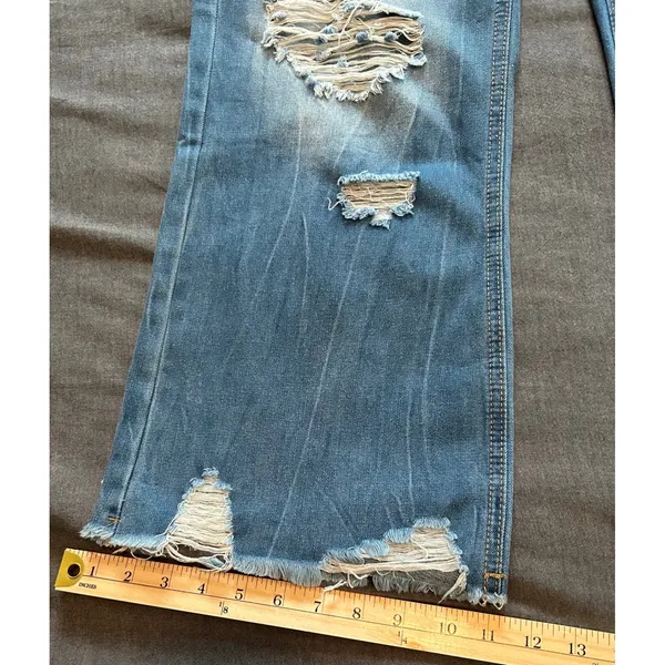 Melarey Blue Distressed Wide Leg Jeans Light Wash Frayed Hem Size L - Image 7