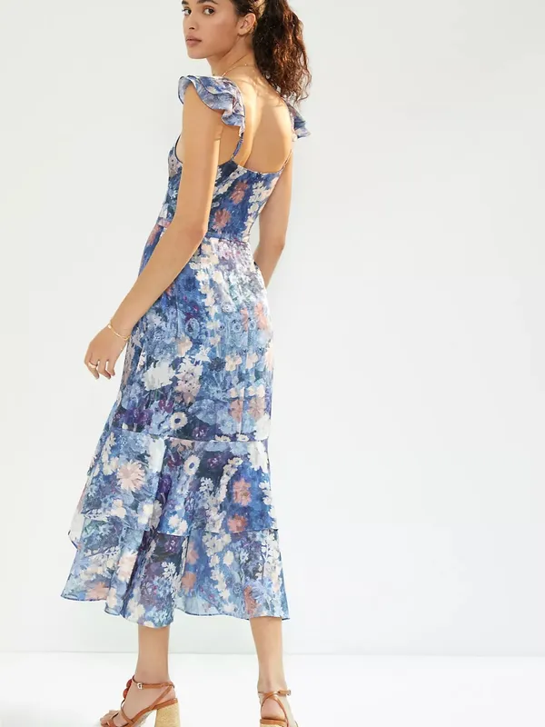 NWT Anthropologie Hutch Ruffled Midi Dress Watercolor Floral Size 8 - Image 4