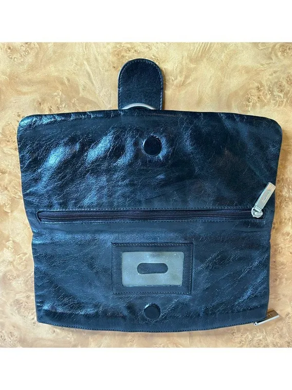 Vintage HOBO International Black Leather Foldover Clutch Wallet Organizer Purse - Image 5