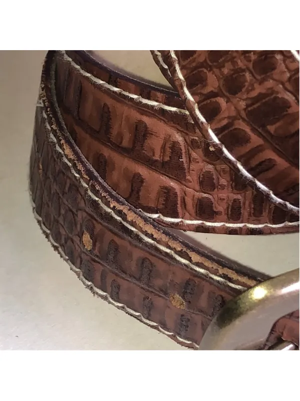 Brown Croc-Embossed Faux Leather Belt with Brass Buckle - Image 4