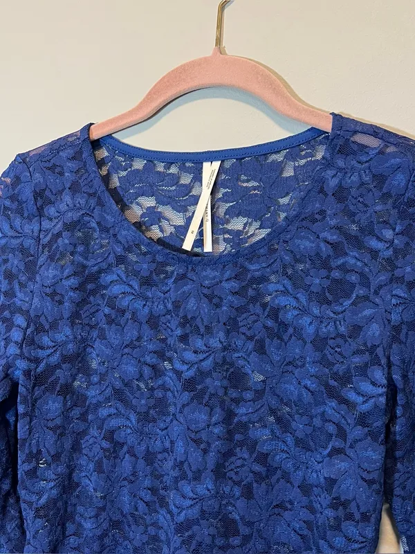 Anthropologie Women’s‎ Blue Lace Long Sleeve Layering Top XS Festival - Image 2