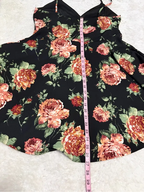 Floral 1X Black V-Neck Spaghetti Strap Dress - Image 3