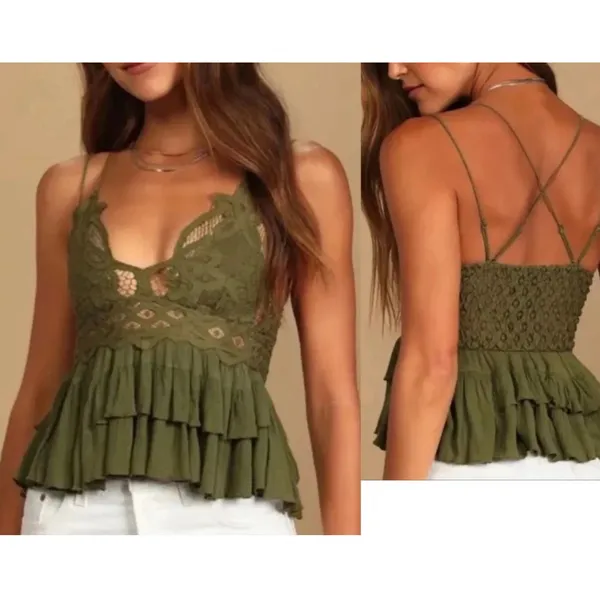 NEW Free People Women's Size Small Olive Green Adella Cami Top - Image 3