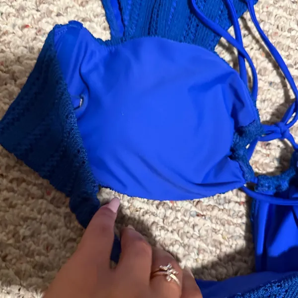 White Fox Hello Sunshine Bandeau Bikini Top Electric Blue Thong- Size Medium/XL - Image 7
