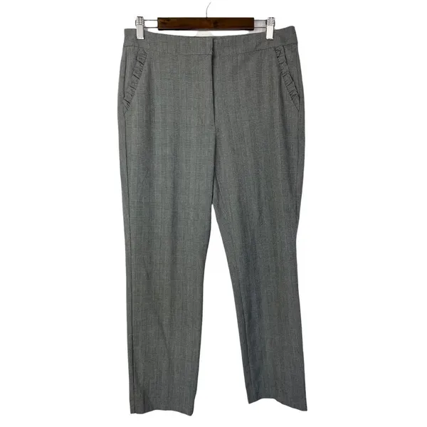 Zara TRF Gray‎ Plaid Ruffle Straight Leg Dress Trousers L - Image 2