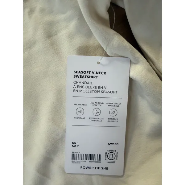 Athleta‎ Seasoft V-Neck Sweatshirt Womens Small Cream Off White NWT - Image 4