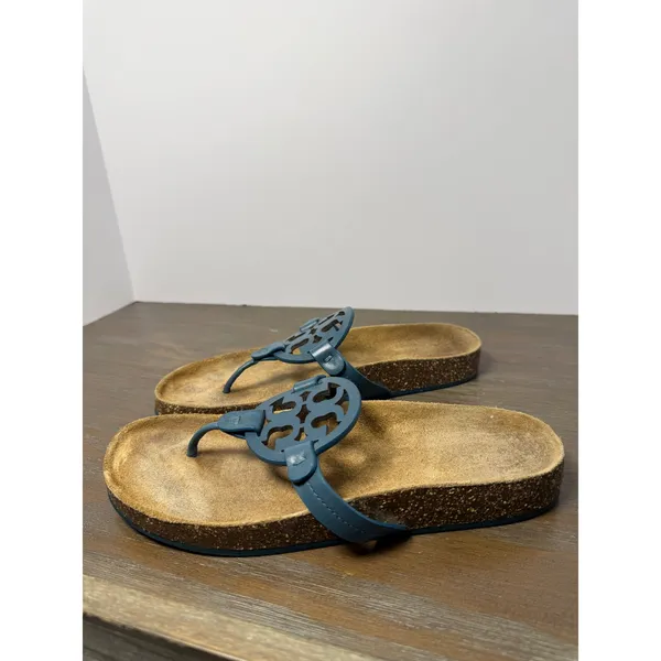 Tory Burch Miller Cloud Teal Blue Logo Thong Sandals Women's Size 9.5 - Image 5