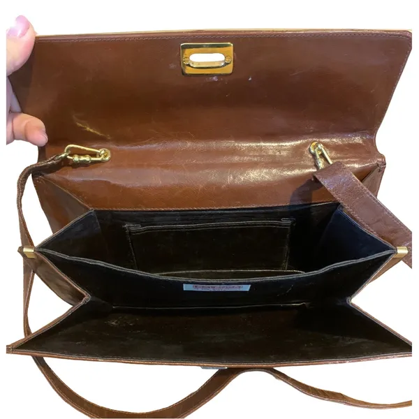 Vintage Balenca Brown Leather Framed Front Flap Shoulder Bag Or Clutch - Image 10