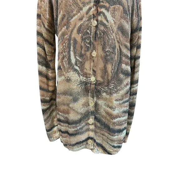 Iris Singer Italy Metallic Tiger Animal Print Lurex Cardigan S/M Y2K FLAW Artsy - Image 4