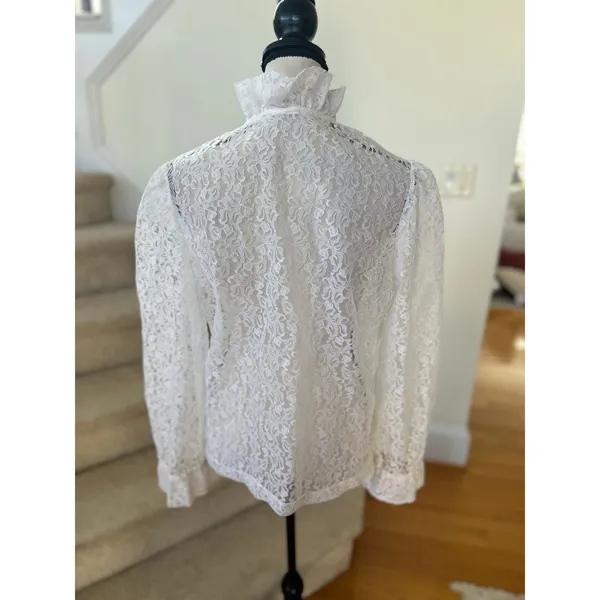 Vintage 90s White Lace Sheer Blouse Victorian Romantic Whimsygoth Coquette - Image 4