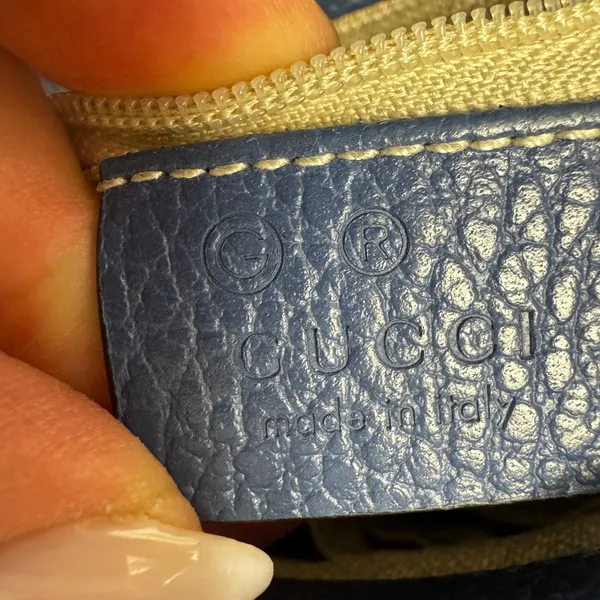 Gucci GG Interlocking Navy Leather Satchel with Gold Chain Made in Italy - Image 11