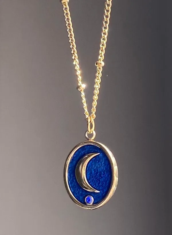 Handmade gold stainless steel blue celestial whimsical chic moon necklace🌟 - Image 2