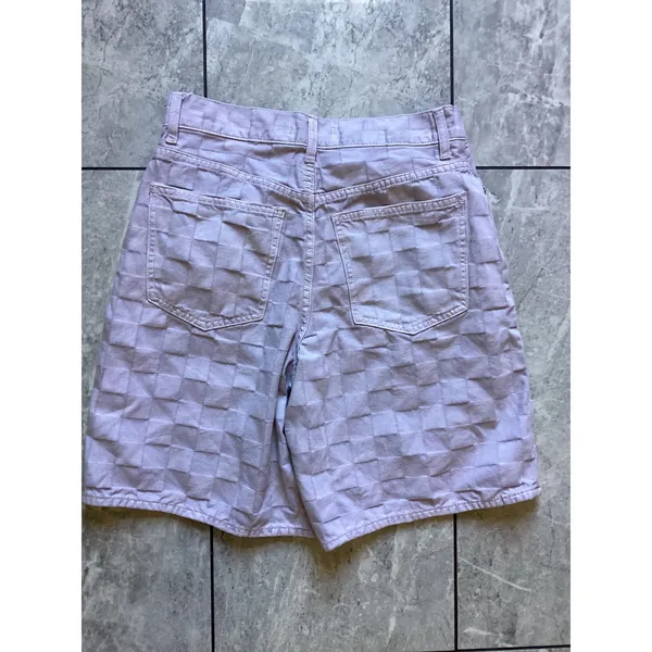Madewell Lavender Purple Checkerboard High Rise Denim Shorts 27 NK854 - Image 6