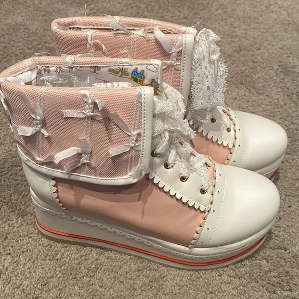 Women’s Platform Wedge Boots Pink & White Size EU 37 (6.5 US) NEW - Image 3