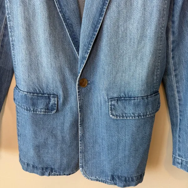 Gap Women 100% Cotton Denim Blazer XS Blue Single Button Notch Lapel Structured - Image 4