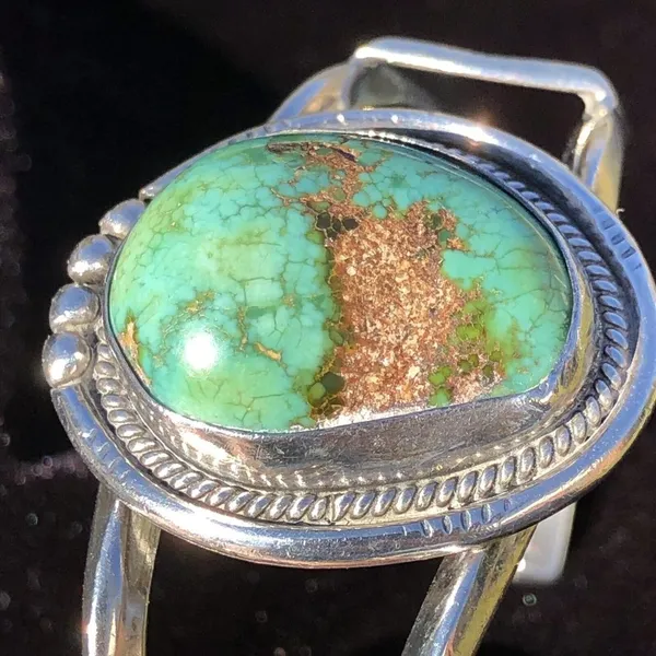 Vintage Southwest Navajo Sterling Silver Turquoise Cuff Bracelet - Image 2