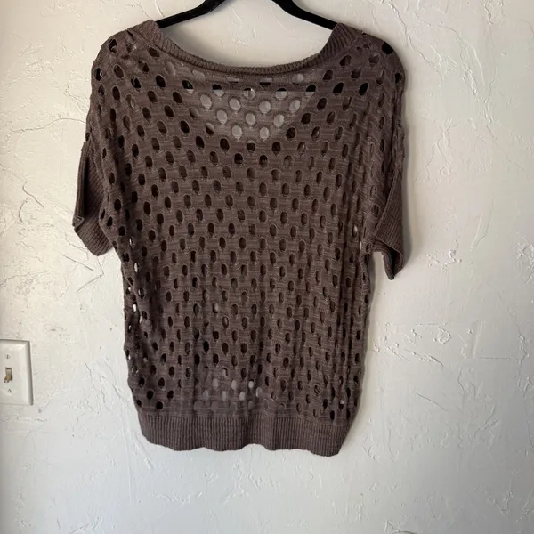 Studio Y Y2k Small Brown Short Sleeve Open‎ Knit Pullover Going Out Top - Image 9