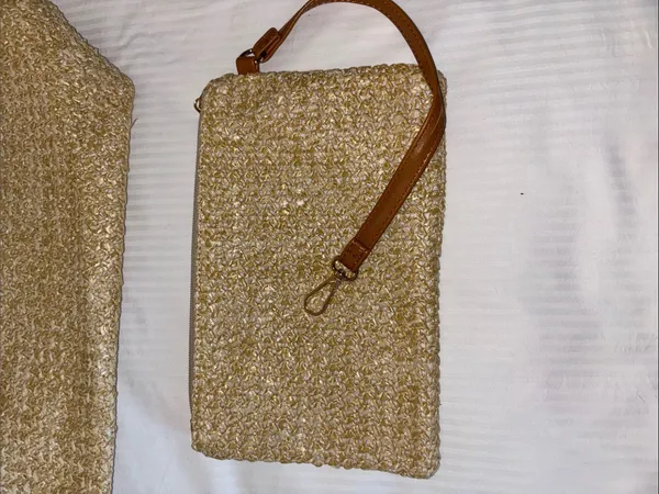 Tan And Brown Tote Bag…Both Faux Leather And Faux Straw “Paris/Milan”Design Nwts - Image 9