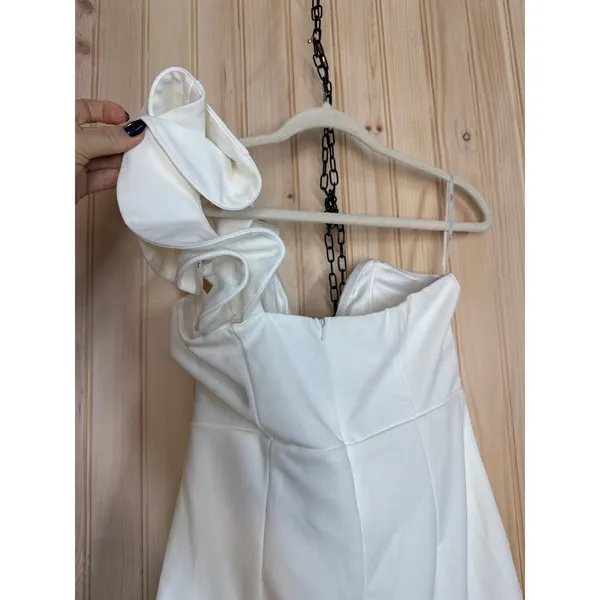 WT Lulus Captivate Me White One-Shoulder Ruffled Trumpet Mini Dress Bride Medium - Image 8