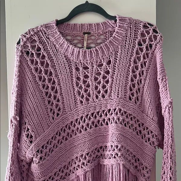 Free People Lavender Knit Fringe Sweater - Image 6