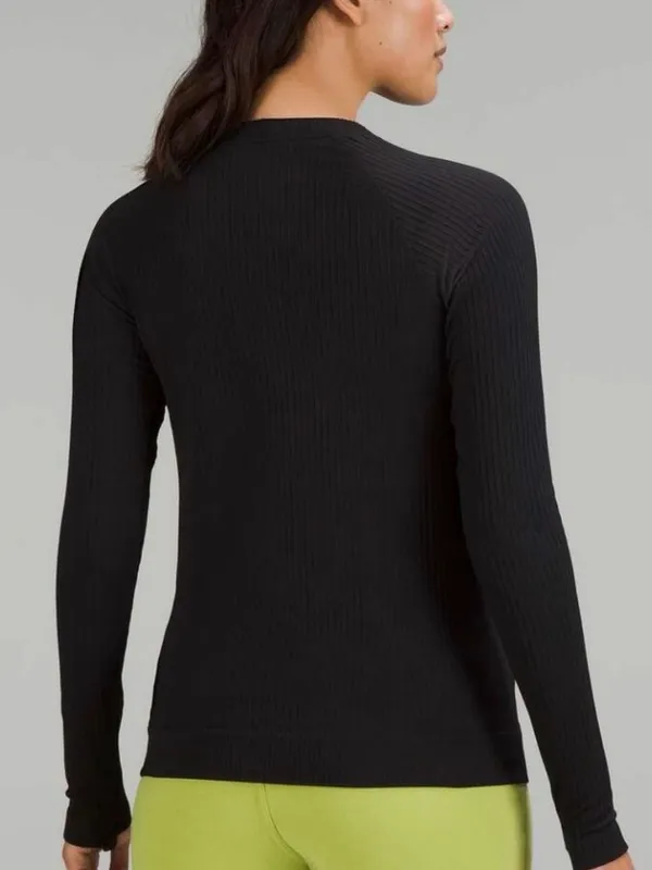 lululemon athletica Rest Less Pullover Shirt Sz 4 Black Rib Full Length - Image 2