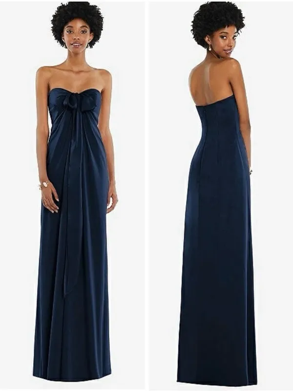 Dessy Draped Satin Grecian Column Gown Midnight Navy size 2 Bridesmaid Formal - Image 3