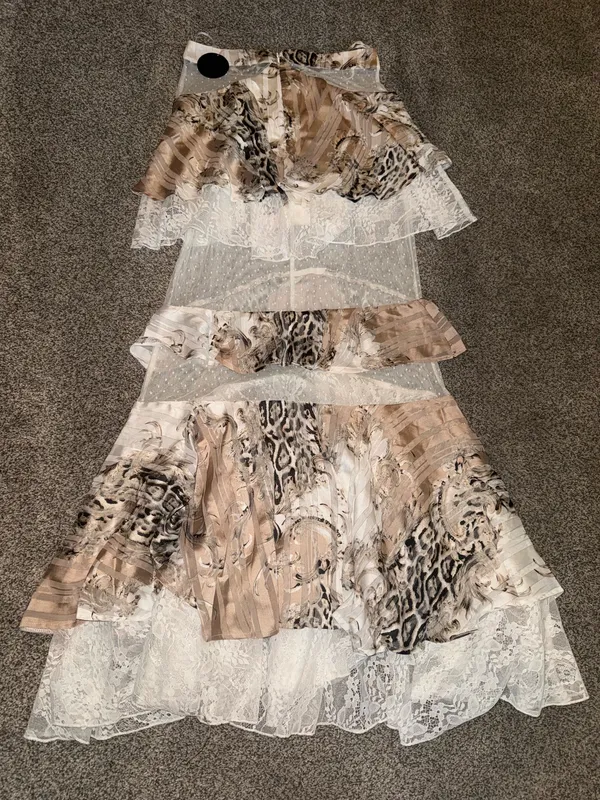 Hot Miami Styles Tiered Ruffle Maxi Skirt Neutral Leopard Print Size M - Image 6