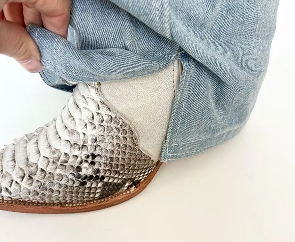 Denim and Snakeskin Western Cowboy Boots NWT 8 - Image 8