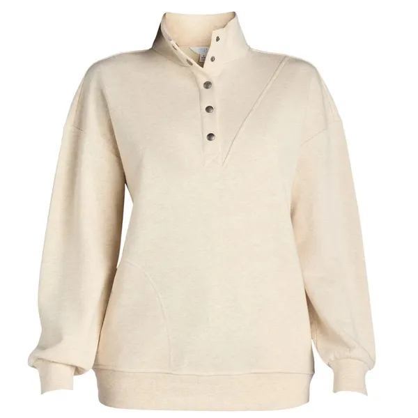 Time and Tru Womens Sweatshirt Size S Oatmeal Heather Mock Neck Henley Pullover - Image 4