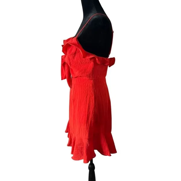 Red Ruffle Mini Dress Cutout Tie Front Size M Party Flirty Bachelorette Cocktail - Image 7