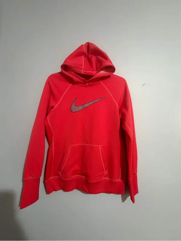 Nike Women's Bright Red Pullover Hoodie with Swoosh- Med - Image 2