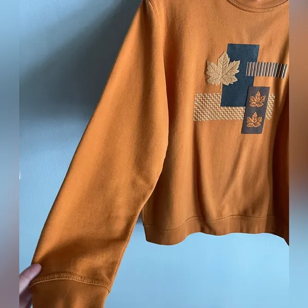 Vintage Frabjous Originals Leaf Appliqué Sweatshirt Rust Orange Sz M 90s - Image 5