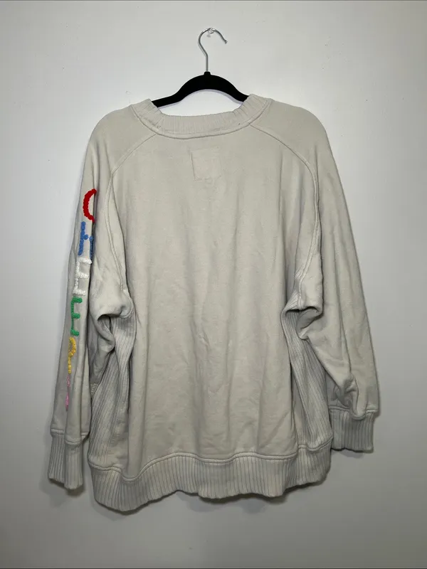 Aerie Cream Crewneck Sweater with Colorful Sleeve Letters - Image 4