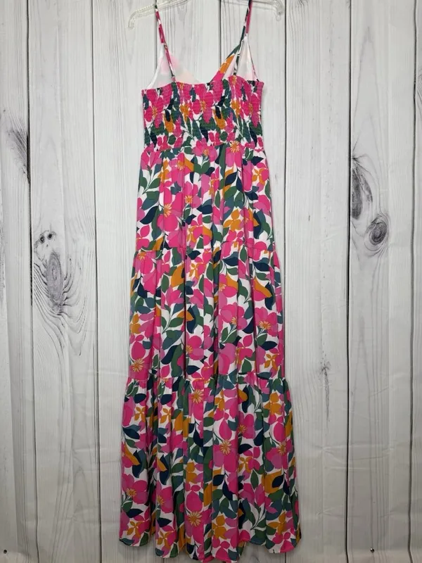 Entro Floral Maxi Dress Sz L Spaghetti Straps Tiered Smocked Back Sundress - Image 5