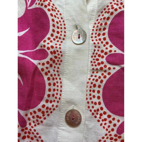 Farm Rio Pink Red Giant Daisy Floral Linen Blend Button Down Shirt Small - Image 8