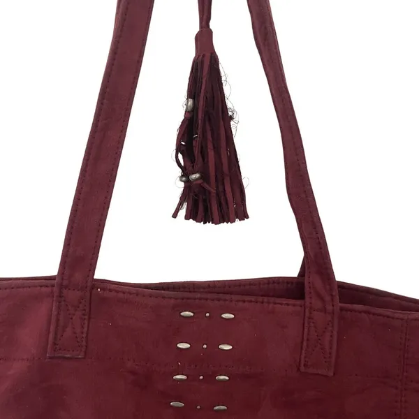 Abercrombie & Fitch Burgundy Shoulder Tote Handbag Y2K Faux Suede Boho Western - Image 3