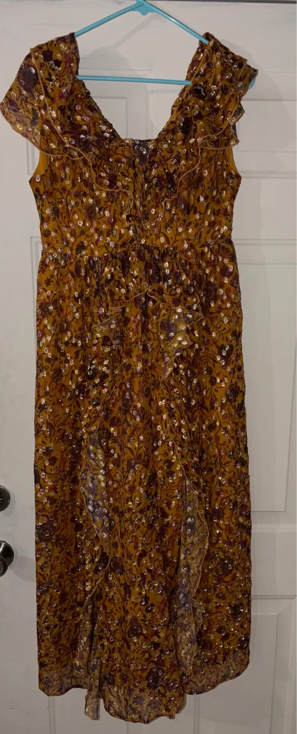 Marie Oliver Women's Yellow Jayda Silk Floral Metallic-Dot Gown Dress Sz 2 - Image 4