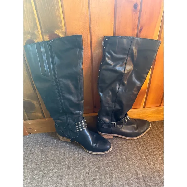 Women's Black Studded Buckle Boots Size 10M zipper Motorcycle Biker Penelope - Image 4