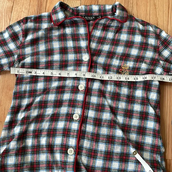 Lauren Ralph Lauren Shirt Womens Medium Red White Plaid Logo Button Up Sleepwear - Image 2