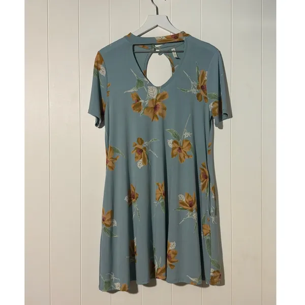 MTS Blue Floral Mini Dress Short Sleeve Pocket Swing Casual Dress Medium - Image 2