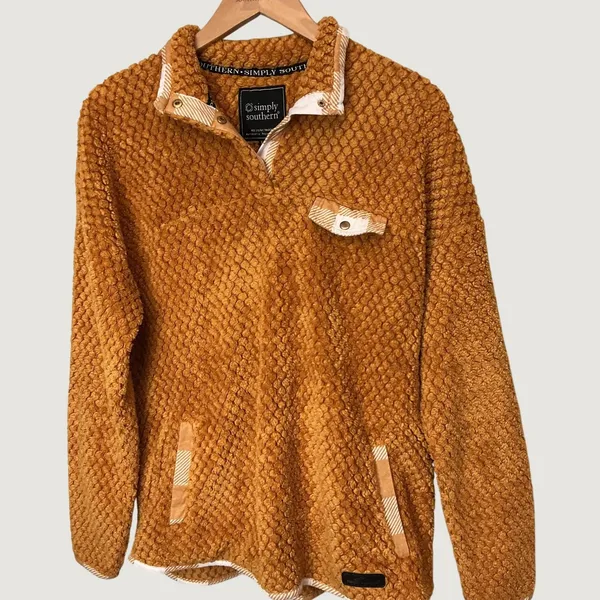 Simply Southern Mustard Yellow Popcorn Sherpa Fleece Snap Pullover Large - Image 2