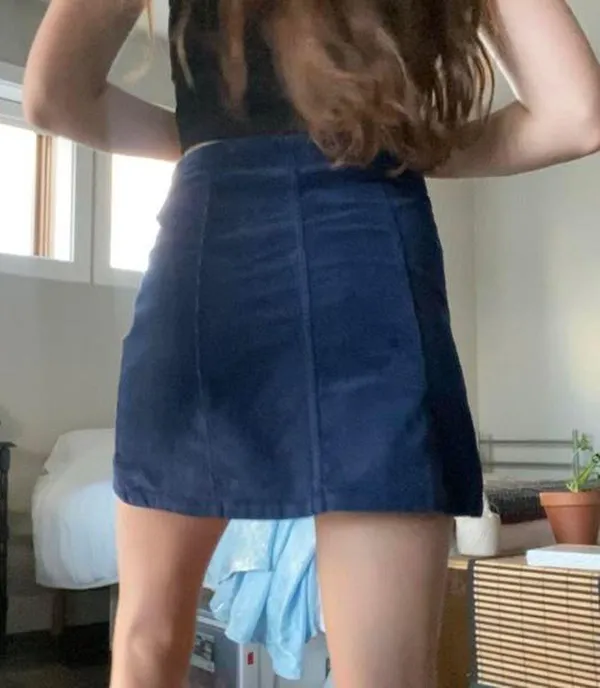 Blue Corduroy Mini Skirt - Image 2