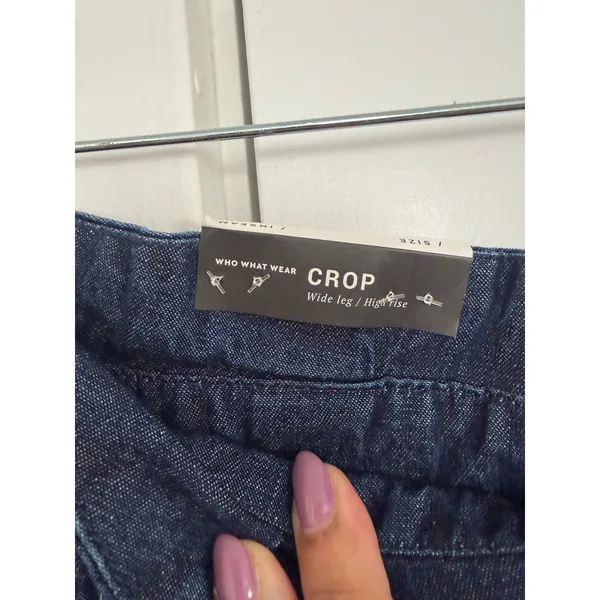 Who What Wear Womens 16 Dark Wash Denim High Rise Wide Leg Crop Pants NWT - Image 8